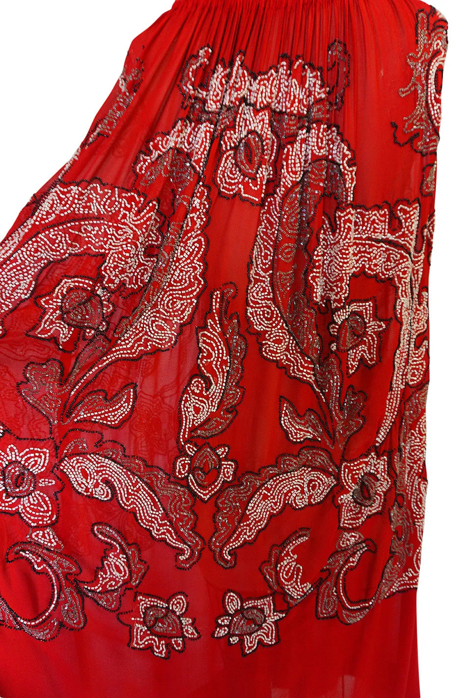 1920s House of Adair Densely Beaded Red Silk Cape