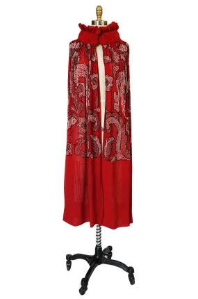 1920s House of Adair Densely Beaded Red Silk Cape