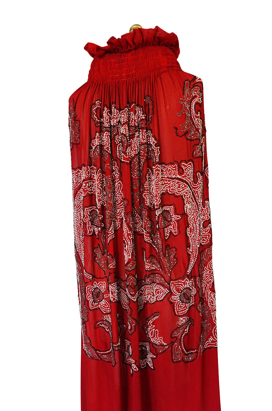 1920s House of Adair Densely Beaded Red Silk Cape