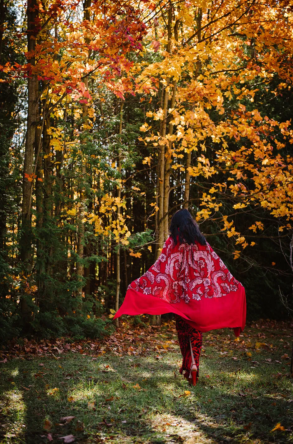 1920s House of Adair Densely Beaded Red Silk Cape