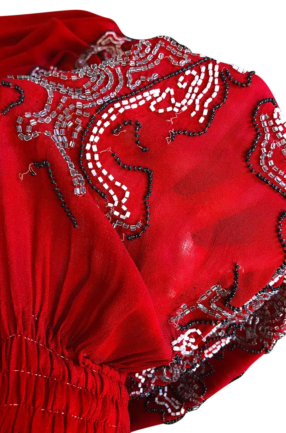 1920s House of Adair Densely Beaded Red Silk Cape