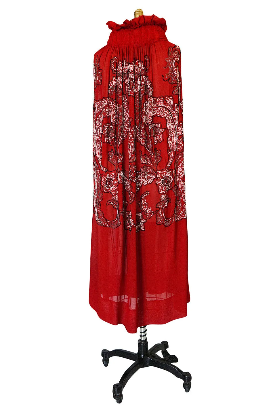 1920s House of Adair Densely Beaded Red Silk Cape