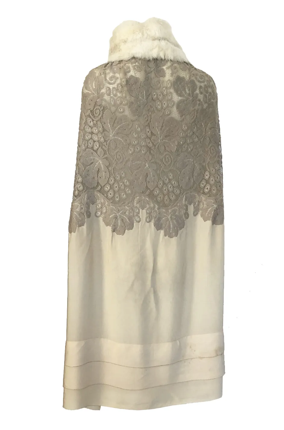 1920s Vogue Company Netted Chenille Lace on Ivory Silk Flapper Cape