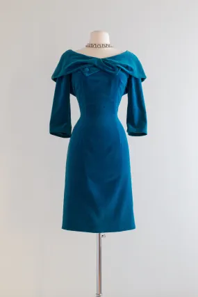 1950's Suzy Perette Aqua Velvet Wiggle Dress / Small