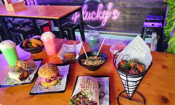 2 x Burgers/ Tortilla/ Bao Bun, 2 x Superb Sides and 2 x Milkshakes at Plucky’s Fried Chicken Korean Style