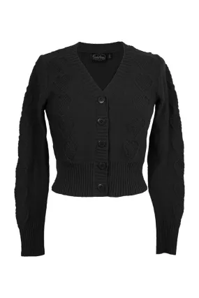 40s Style Cotton Heart Pattern Cardigan In Black