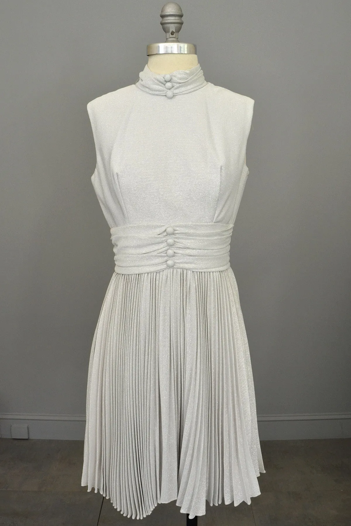 70s Silver Metallic Lurex Pleated Mini Party Dress