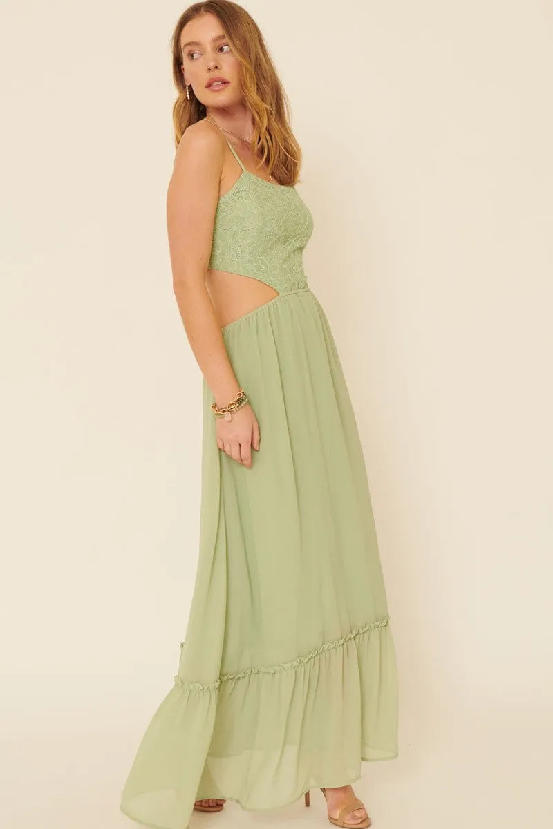 A Sheer, Chiffon Floral Lace Maxi Dress