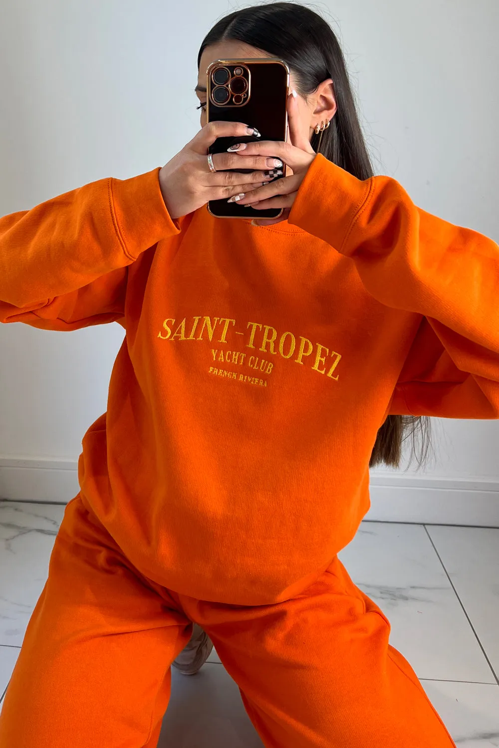 Abigail Neon Orange Saint Tropez Embroidered Loungewear Set