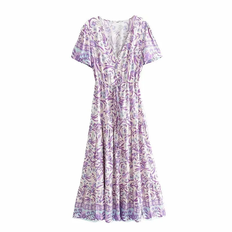 Adorable and Sweet Purple Floral Mini Summer Dress