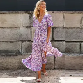 Adorable and Sweet Purple Floral Mini Summer Dress