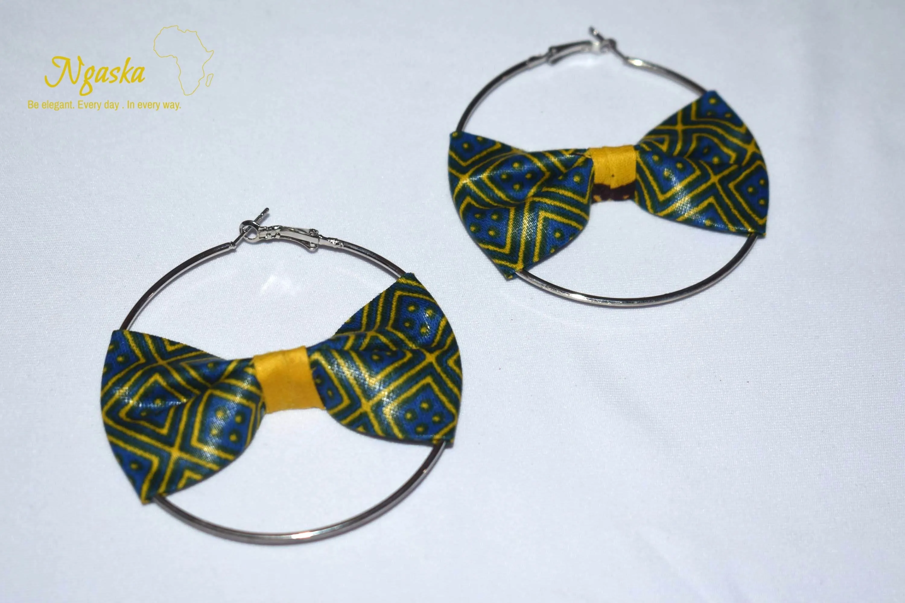 African Print Creole Hoop Earrings, Blue and Green - ER8