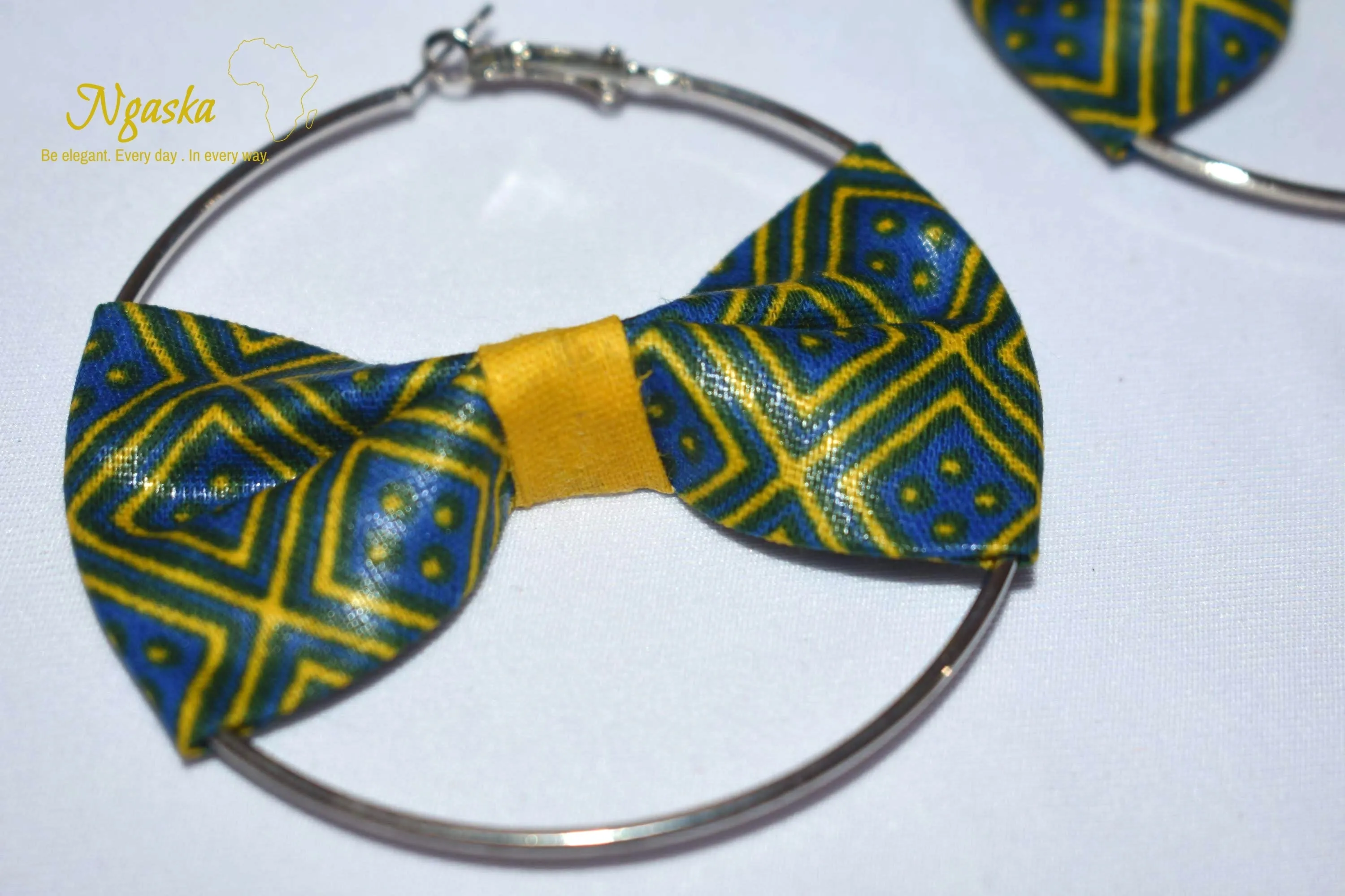 African Print Creole Hoop Earrings, Blue and Green - ER8