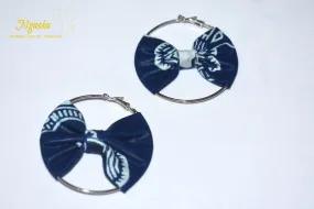 African Print Creole Hoop Earrings, Dark Blue - ER7