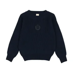 ANALOGIE NAVY CHUNKY KNIT CREST SWEATER