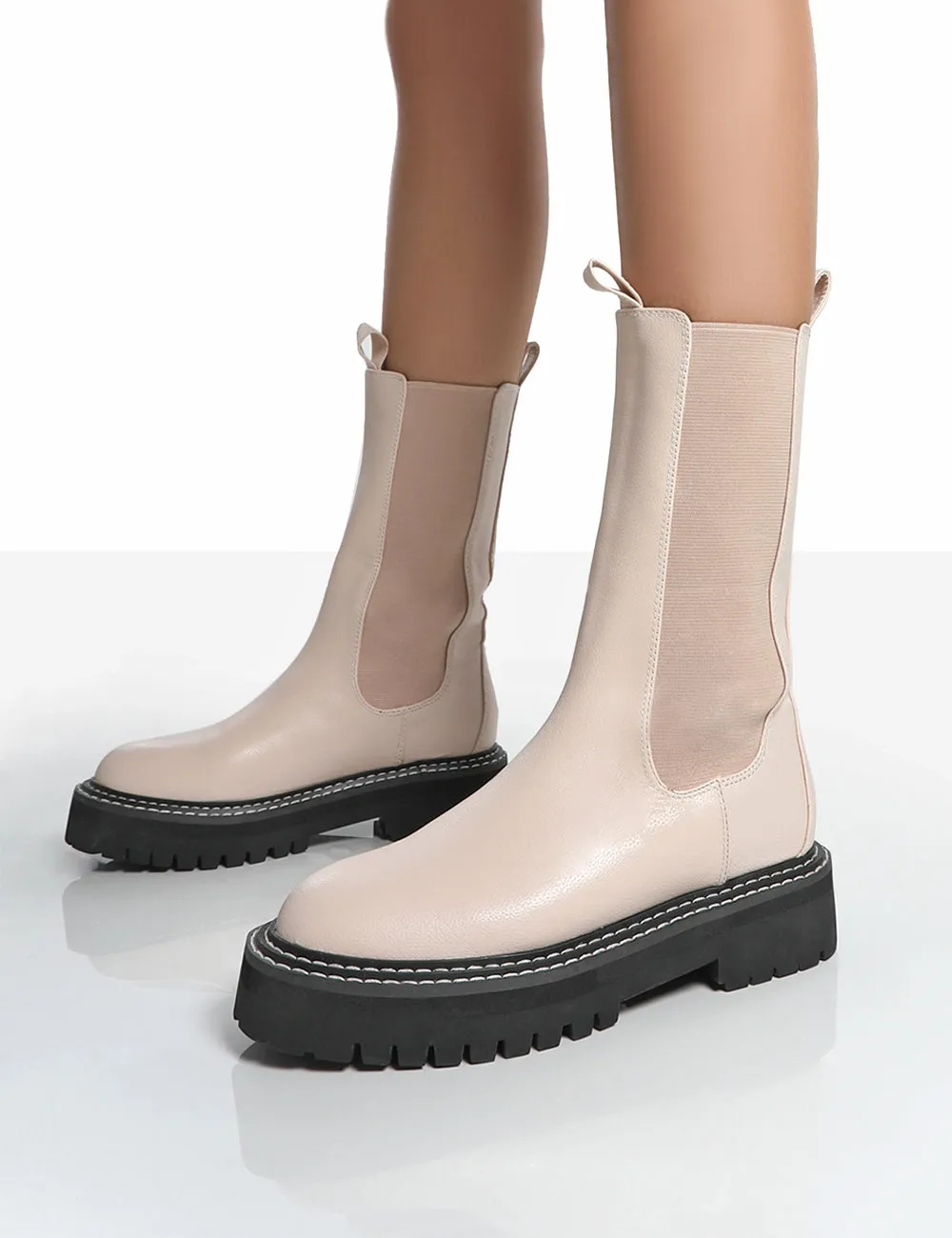 Animate Bone Ankle Chunky Sole Chelsea Boots