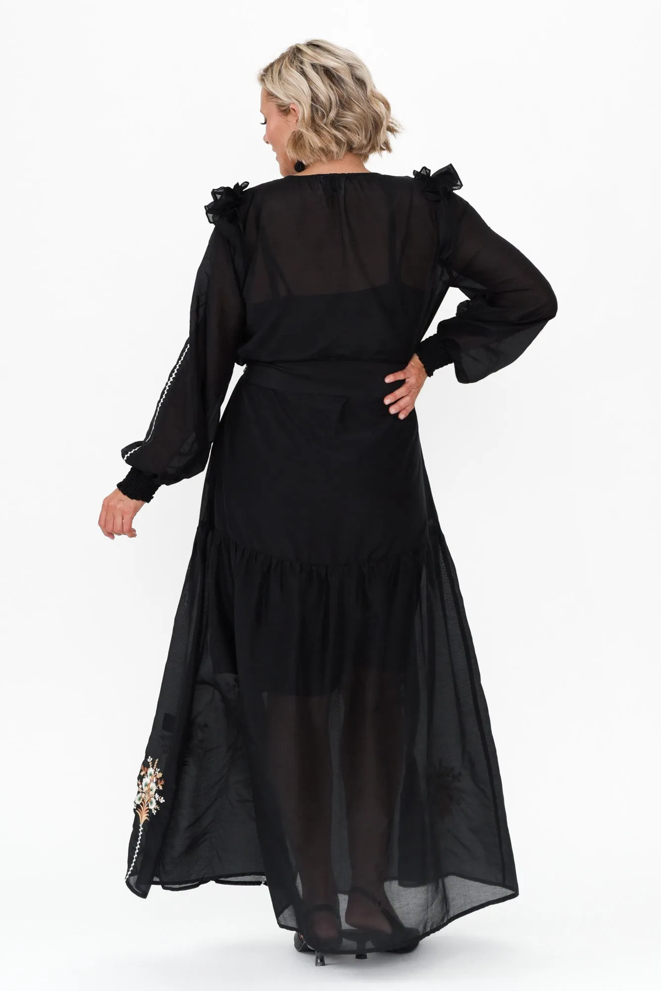 Aquila Black Embroidered Cotton Silk Dress