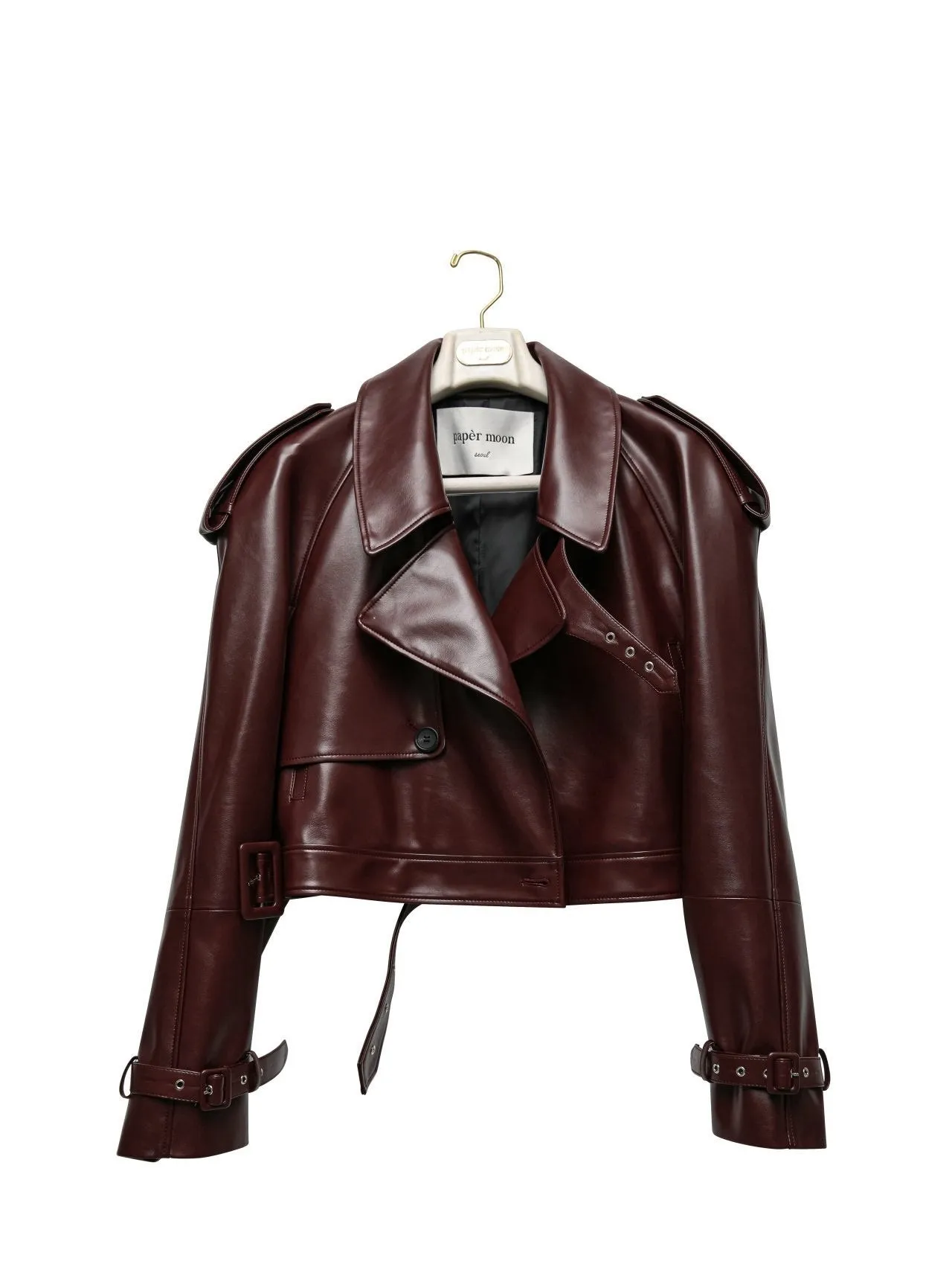 BELTED CHUNKY CROPPED VEGAN LEATHER TRENCH