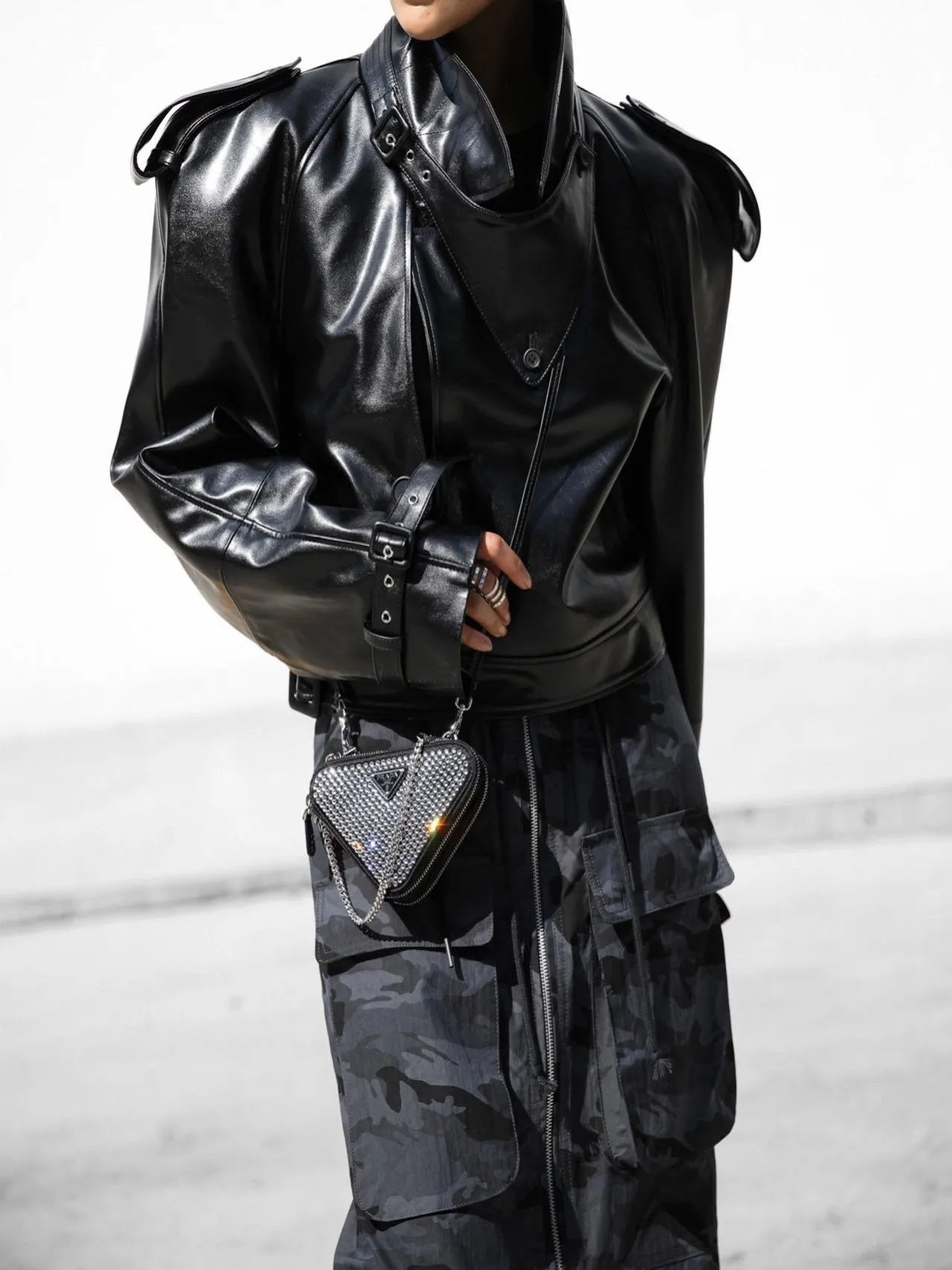 BELTED CHUNKY CROPPED VEGAN LEATHER TRENCH