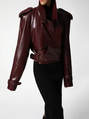 BELTED CHUNKY CROPPED VEGAN LEATHER TRENCH