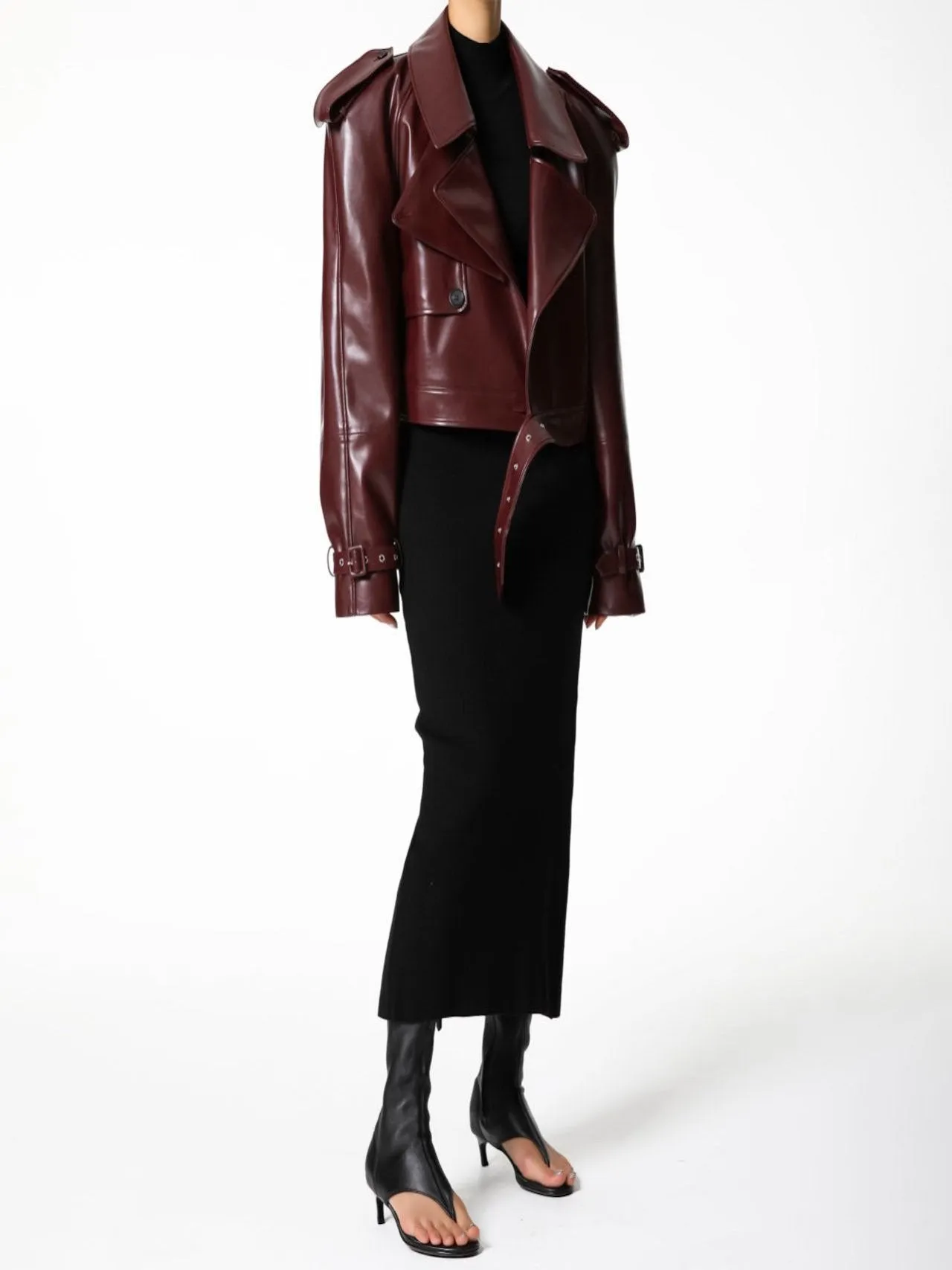 BELTED CHUNKY CROPPED VEGAN LEATHER TRENCH