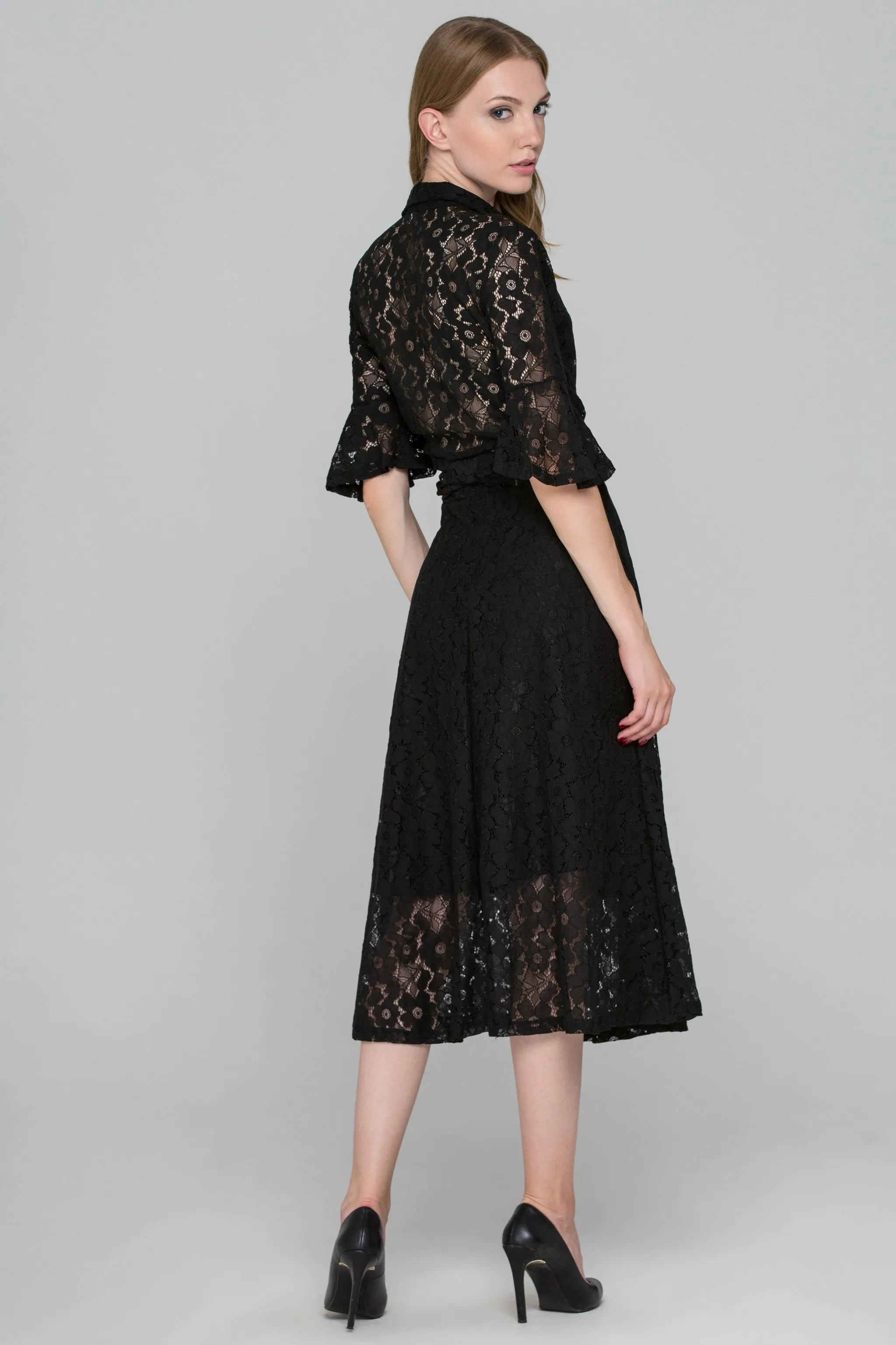 Black Lace Wrap Around Two Pieces Dress