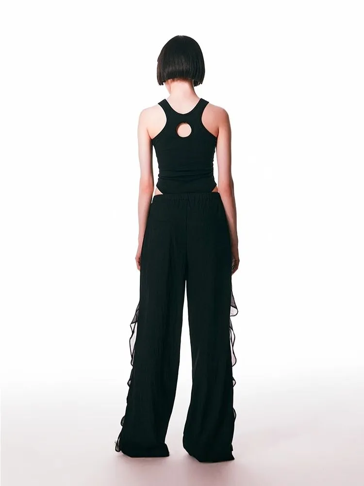 Black Spliced Lace Breathable Trousers【s0000006950】