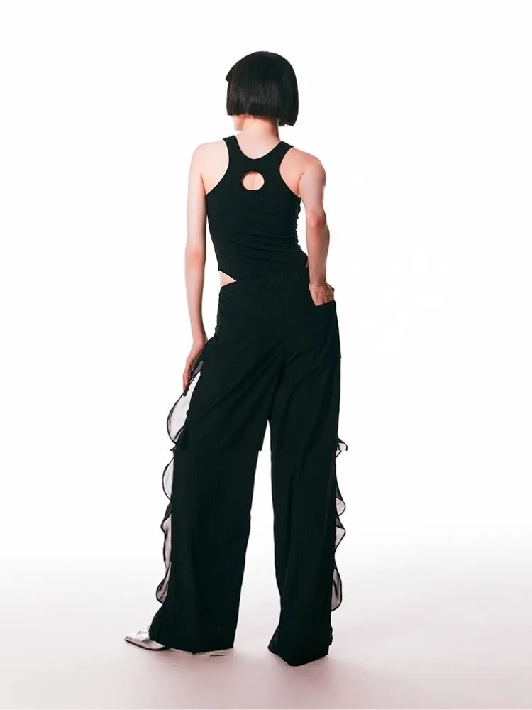 Black Spliced Lace Breathable Trousers【s0000006950】