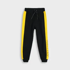 Black with yellow stripe Fleece Trouser For Kids