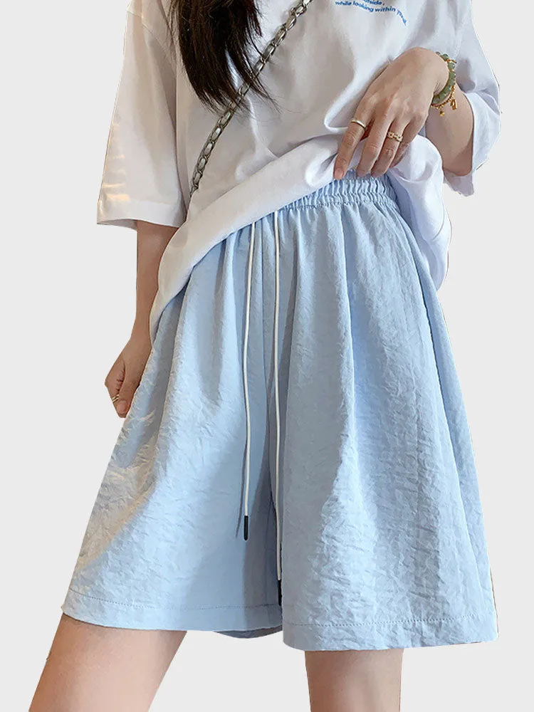 Blue Ice Silk High Waist Wide-Leg Shorts