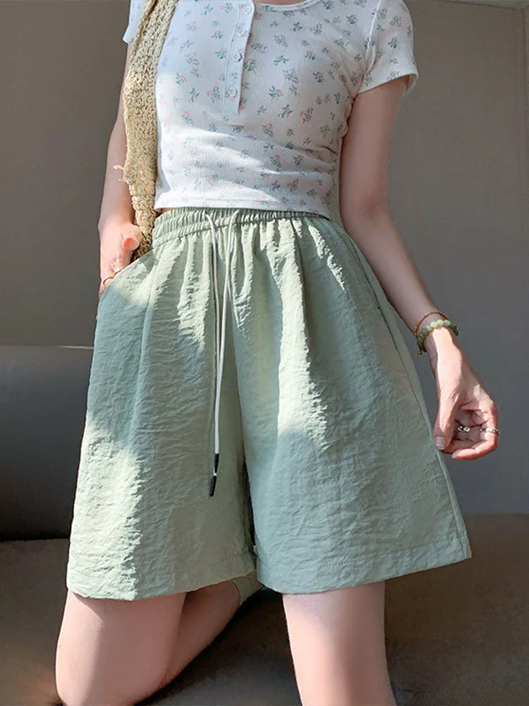 Blue Ice Silk High Waist Wide-Leg Shorts