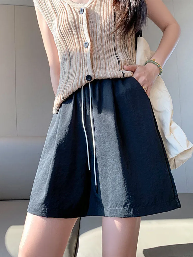 Blue Ice Silk High Waist Wide-Leg Shorts