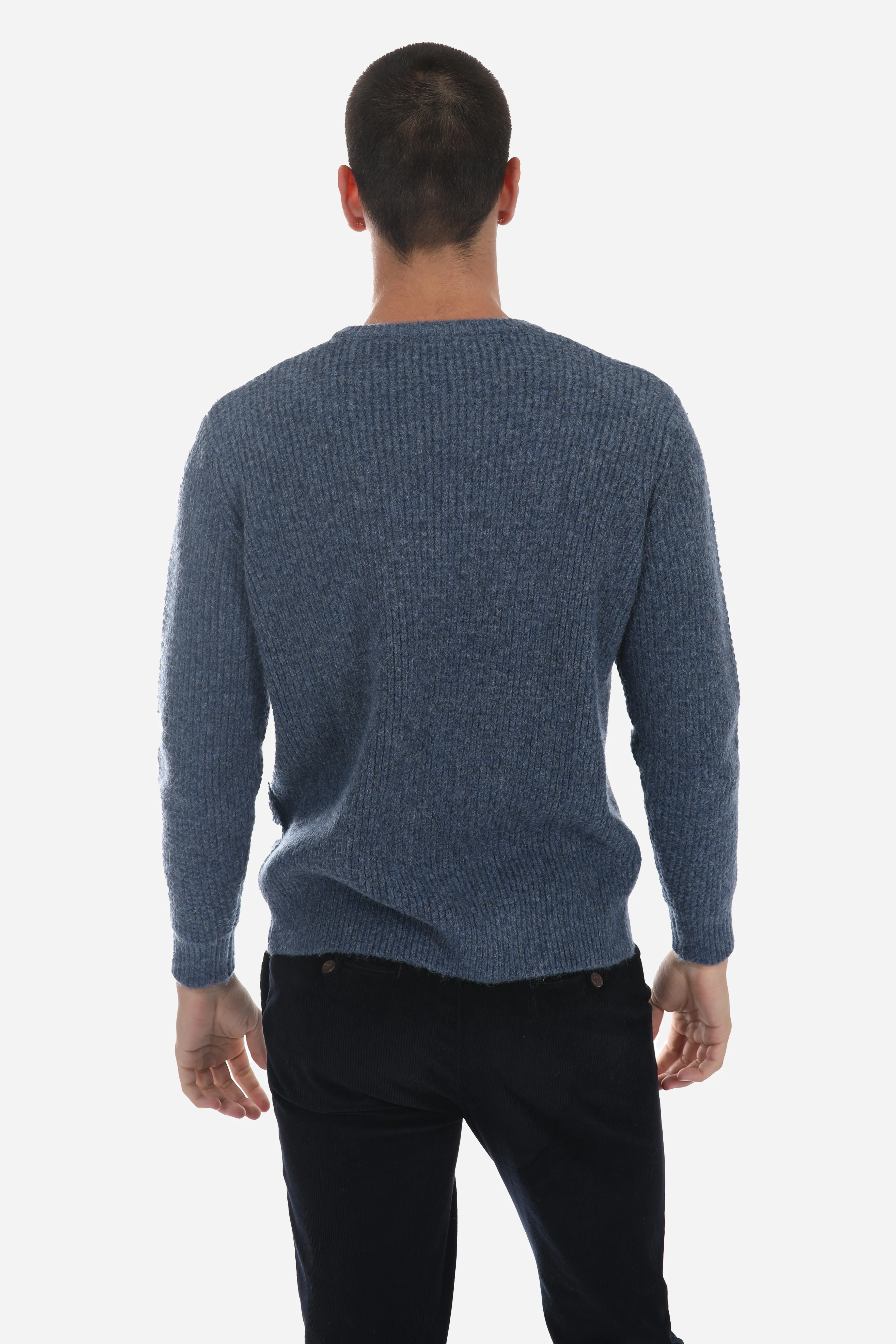 Blue Wool Blend Chunky Crew Neck Jumper