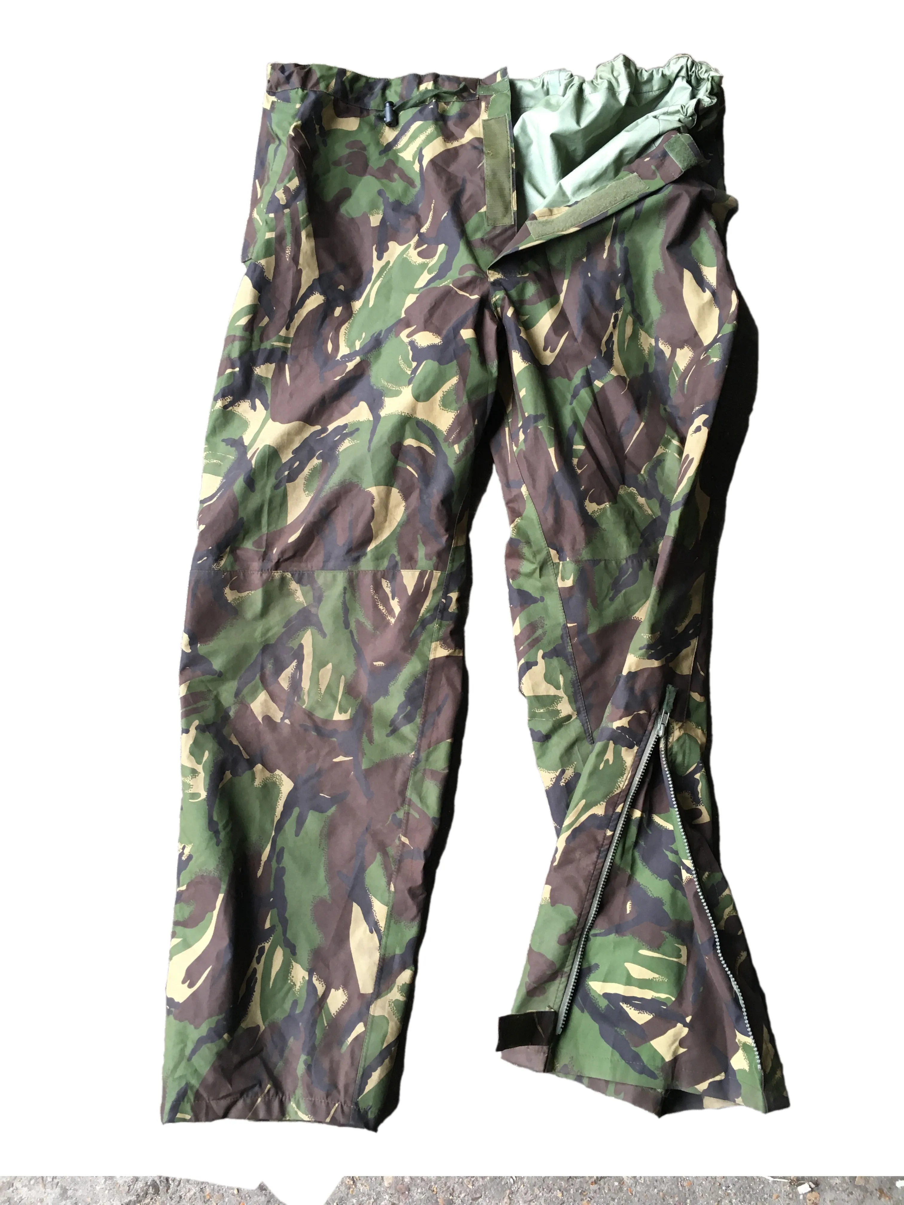 British Army Gore-Tex Trousers - Woodland DPM Camo - zipped dart ankle - DISTRESSED RANGE