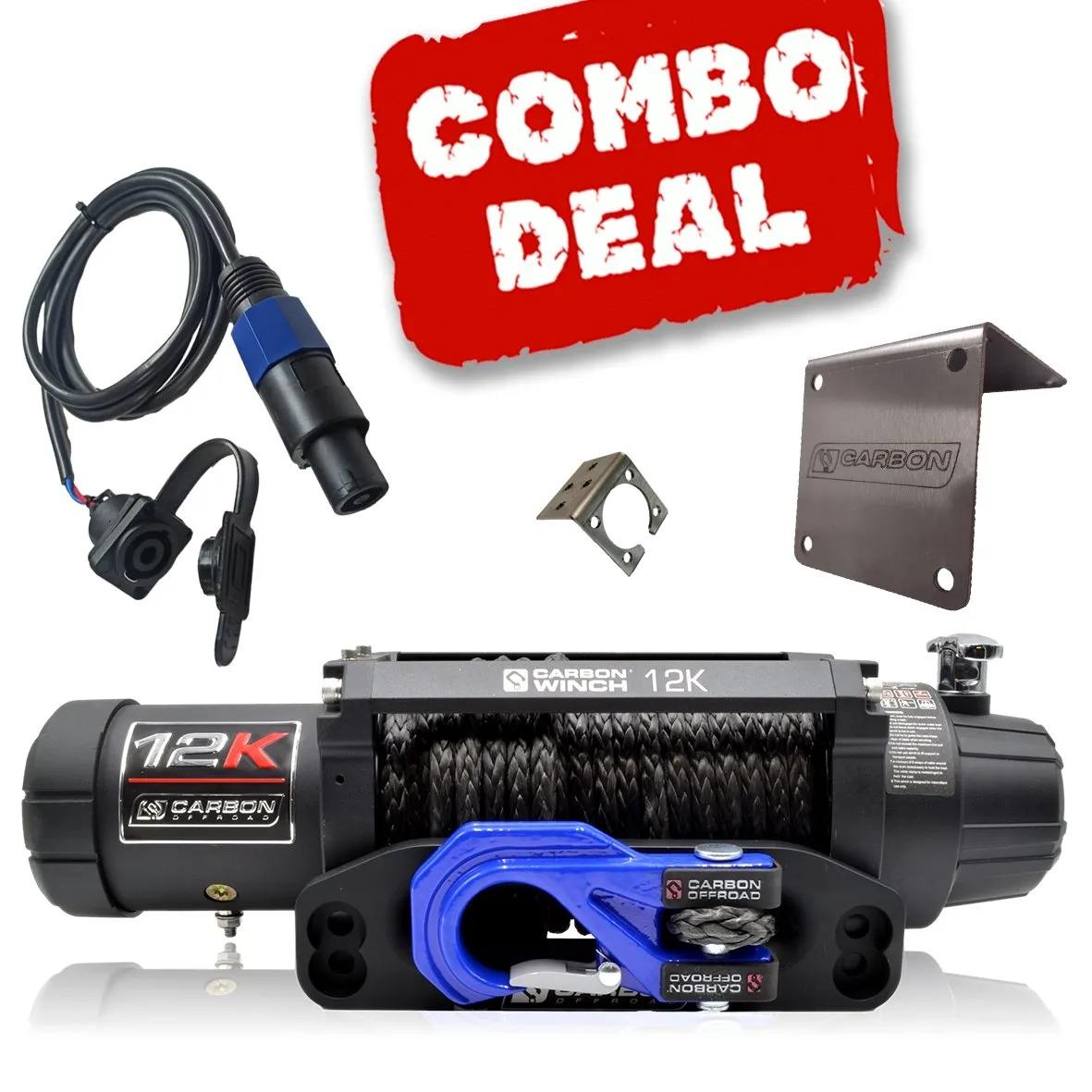 Carbon 12K - 12000lb Winch and Blue Hook Installers Combo Deal