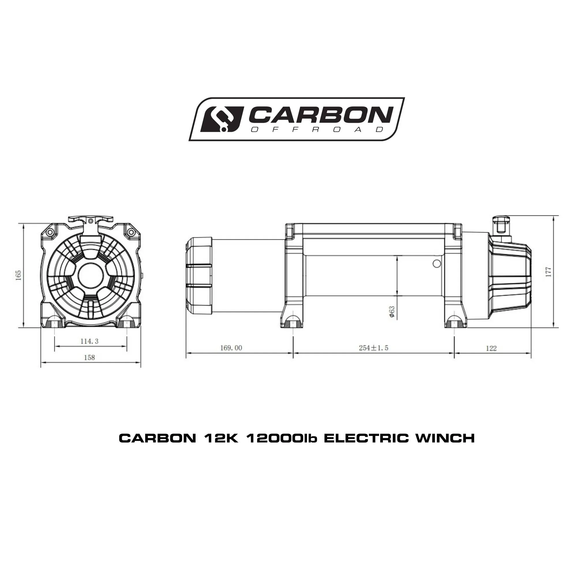 Carbon 12K - 12000lb Winch and Blue Hook Installers Combo Deal