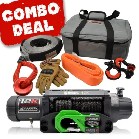 Carbon 12K - 12000lb Winch and Green Hook Recovery Combo Deal