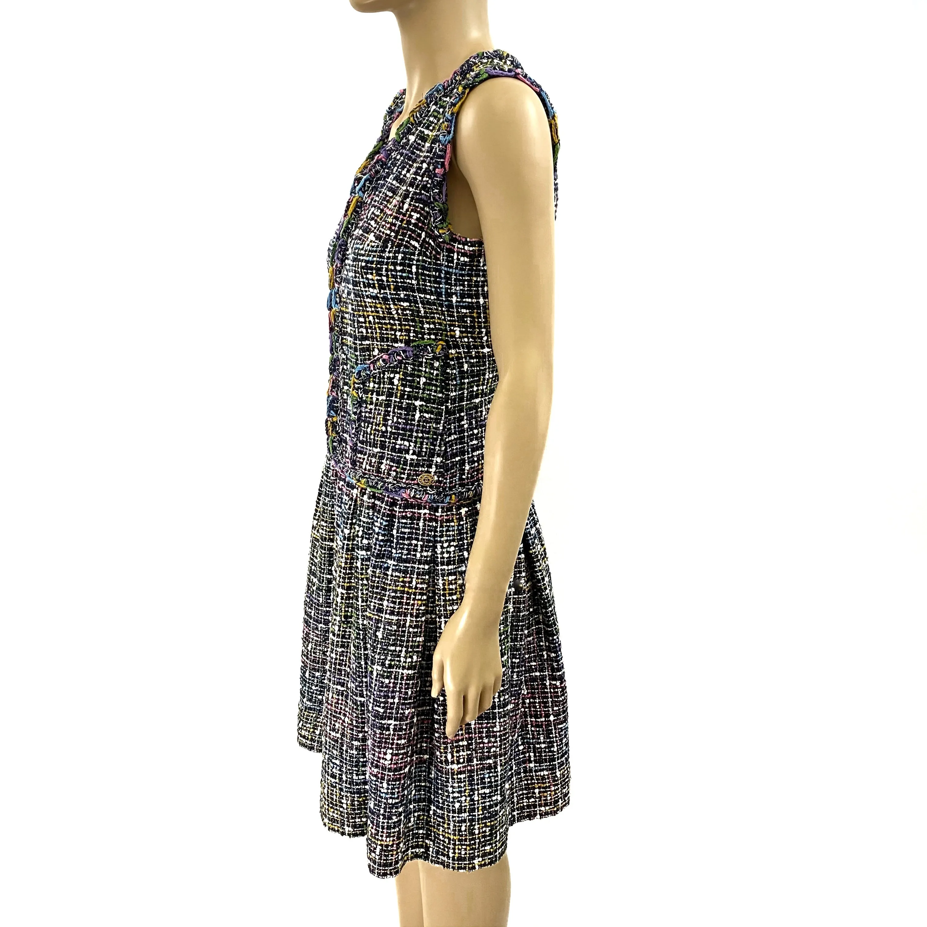 CHANEL Multi Color Silver Tweed Zipper Front Flare Dress Size 36 | 6