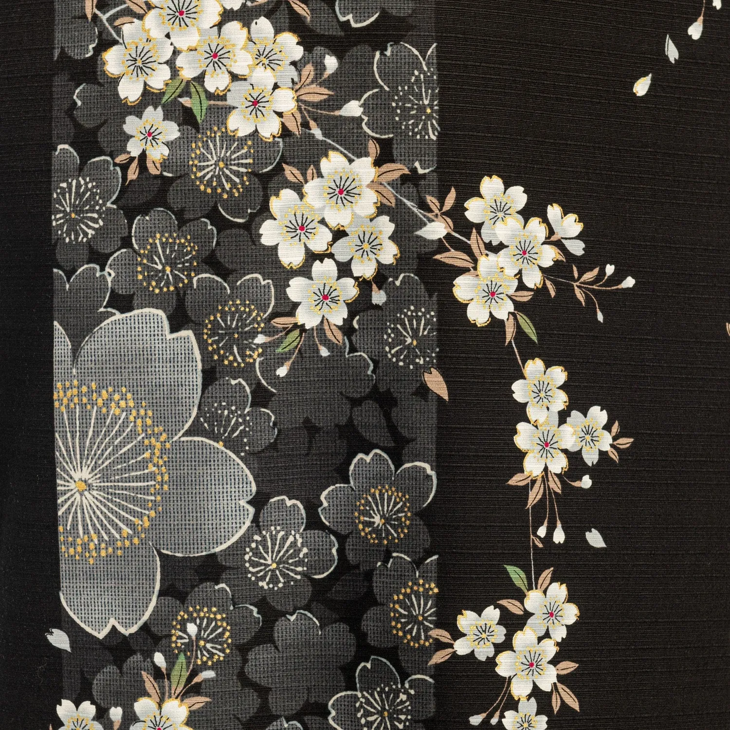 Cherry Blossom Print Long Black Yukata XL