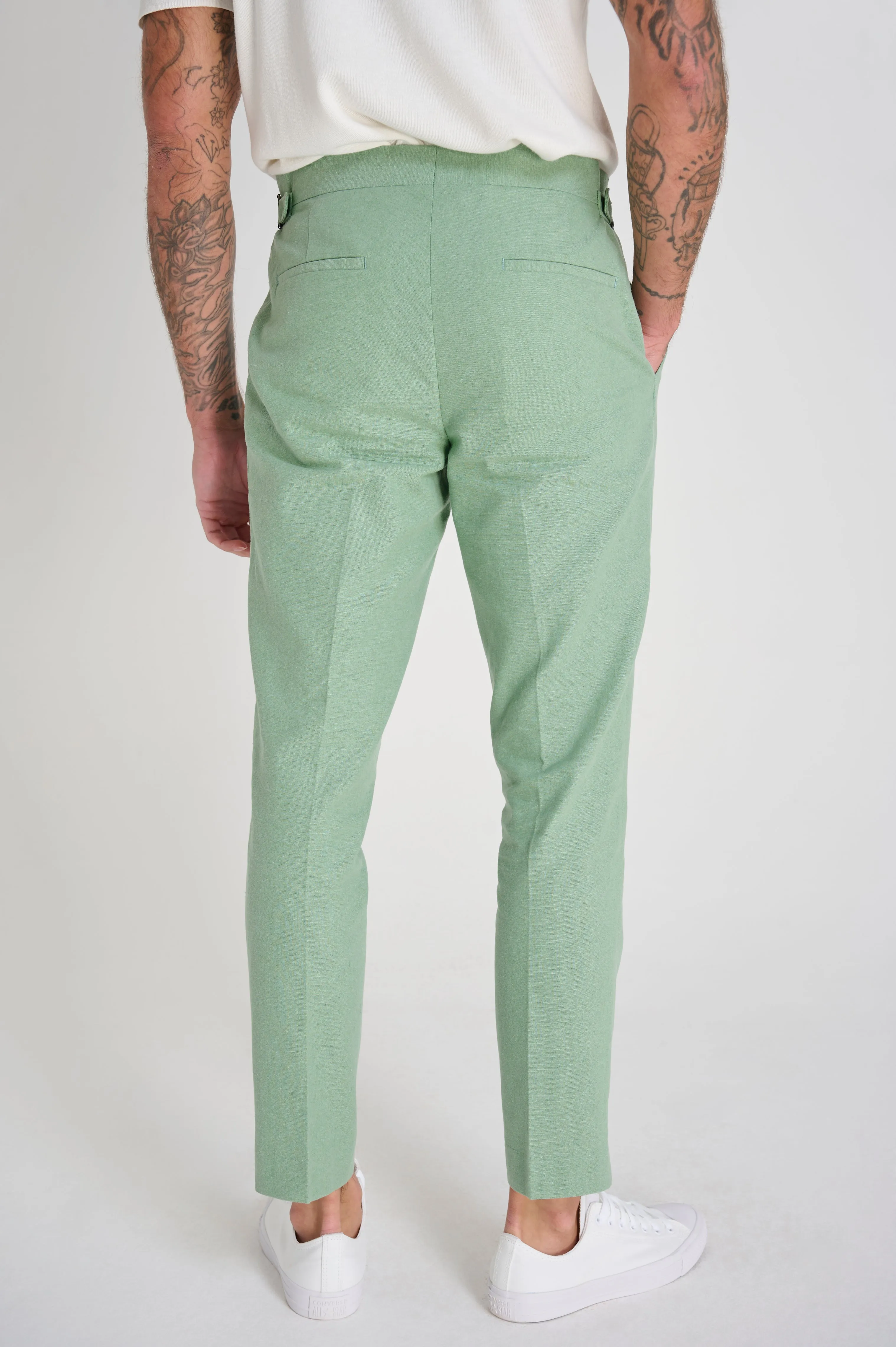 Chris Slim Fit Linen Cotton Blend Suit Smart Trousers in Pastel Green