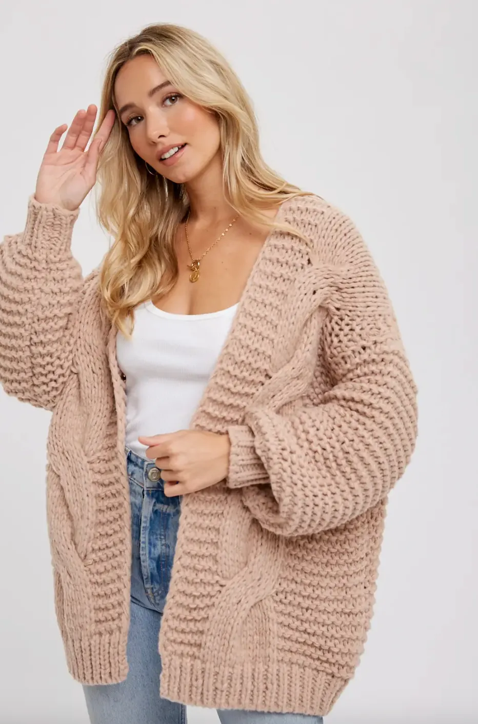 Chunky Cable Cardigan | Latte