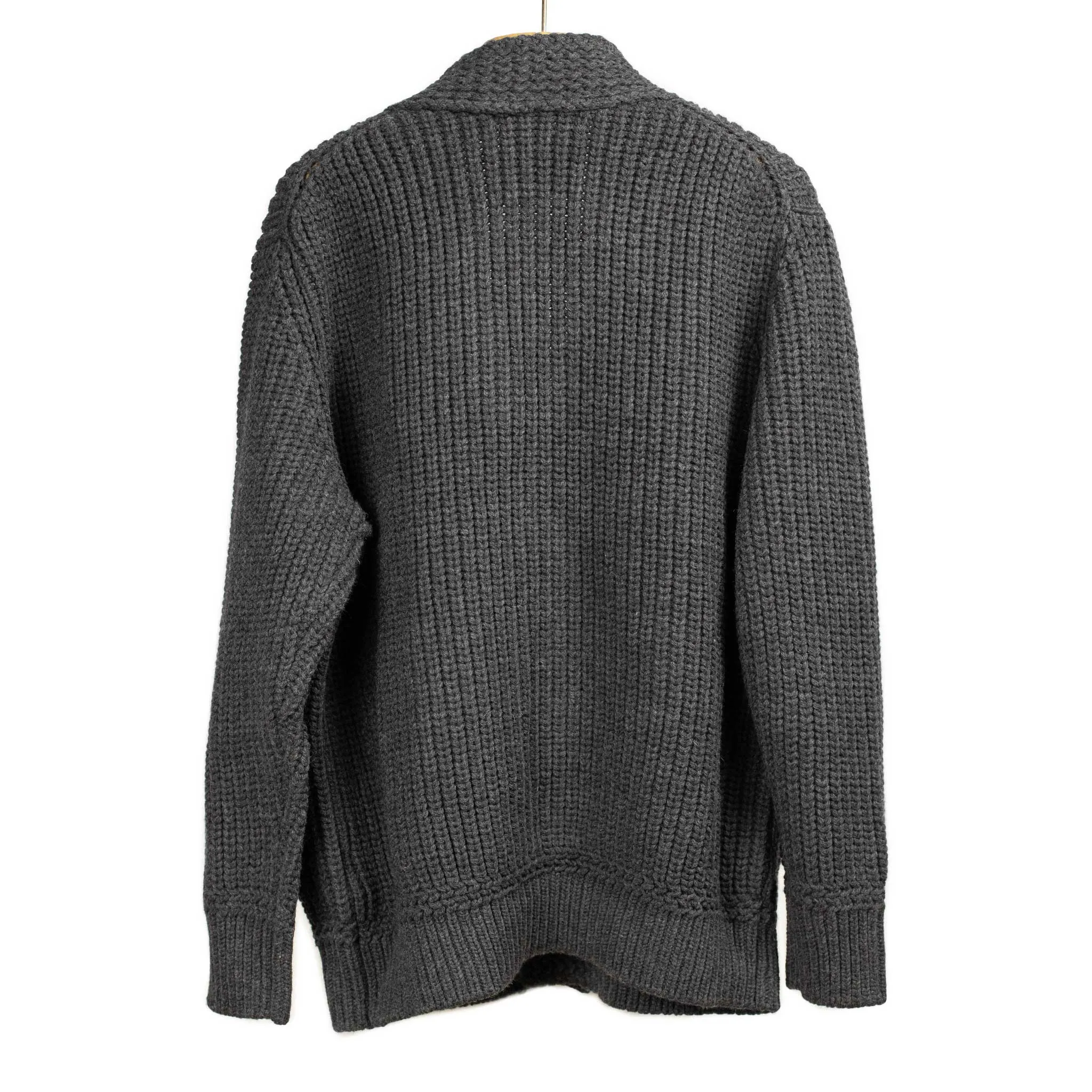 Chunky ribbed cardigan in mid-grey French Merino wool