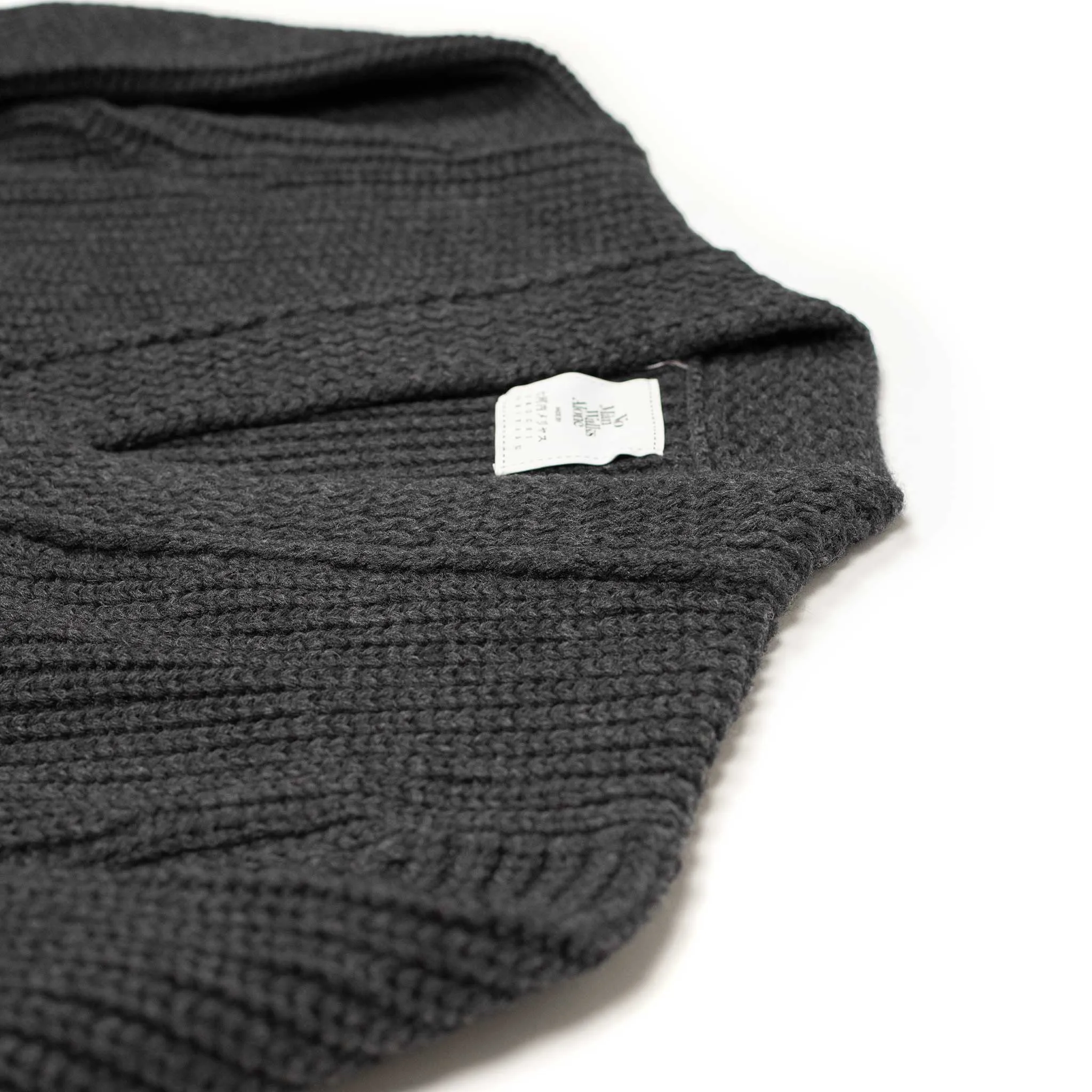 Chunky ribbed cardigan in mid-grey French Merino wool