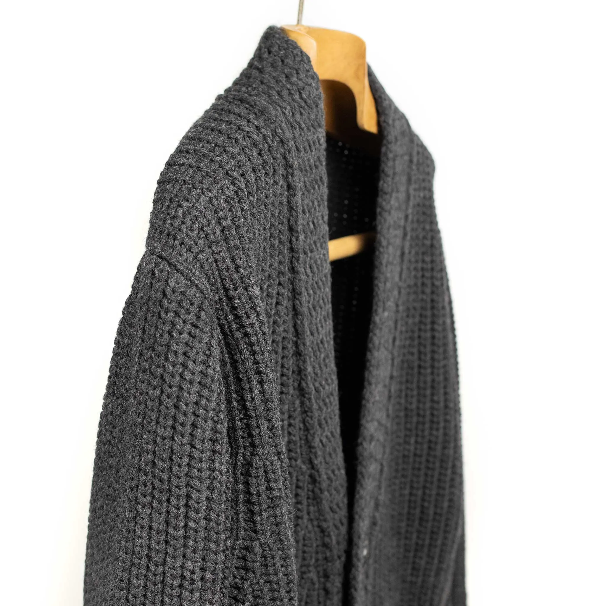 Chunky ribbed cardigan in mid-grey French Merino wool