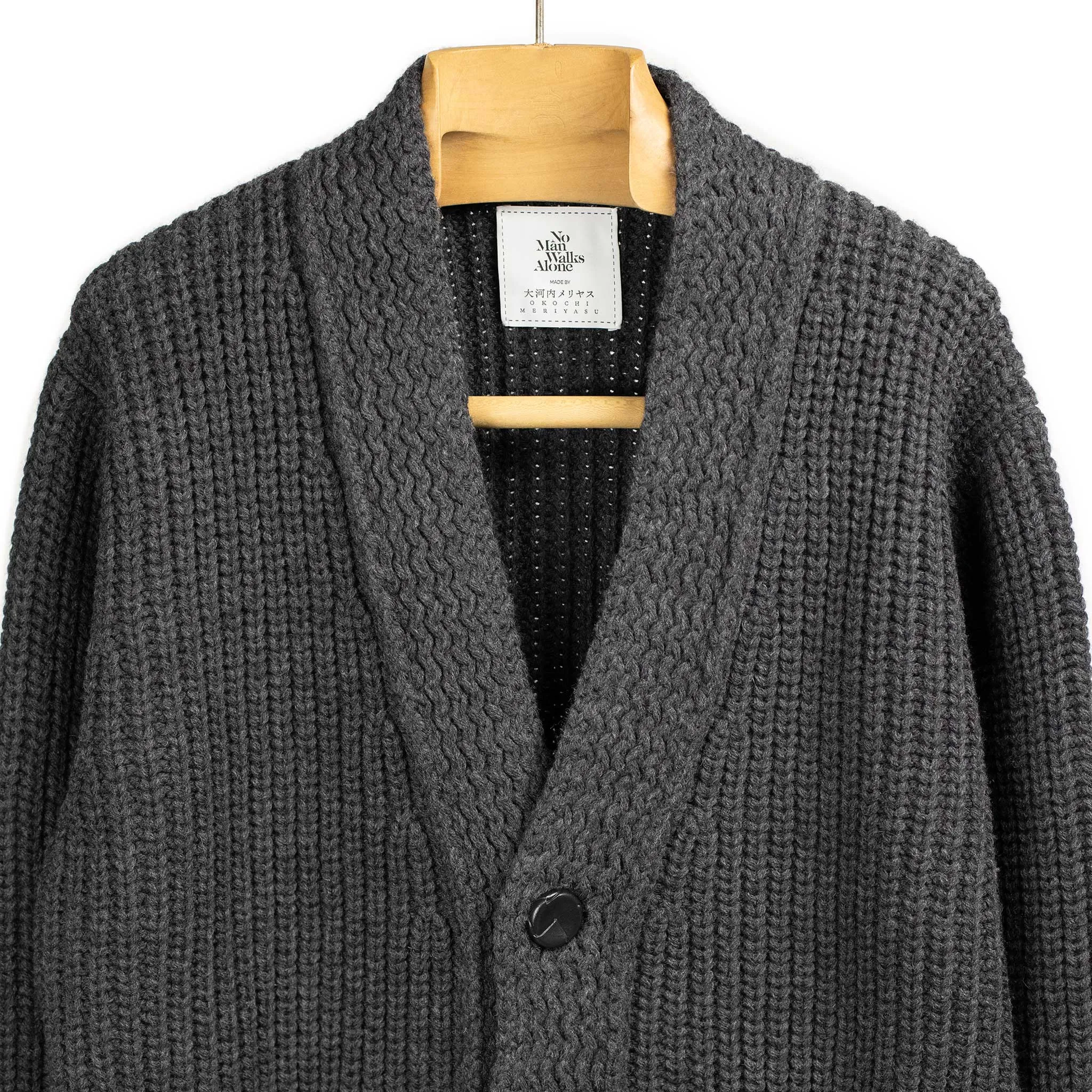 Chunky ribbed cardigan in mid-grey French Merino wool