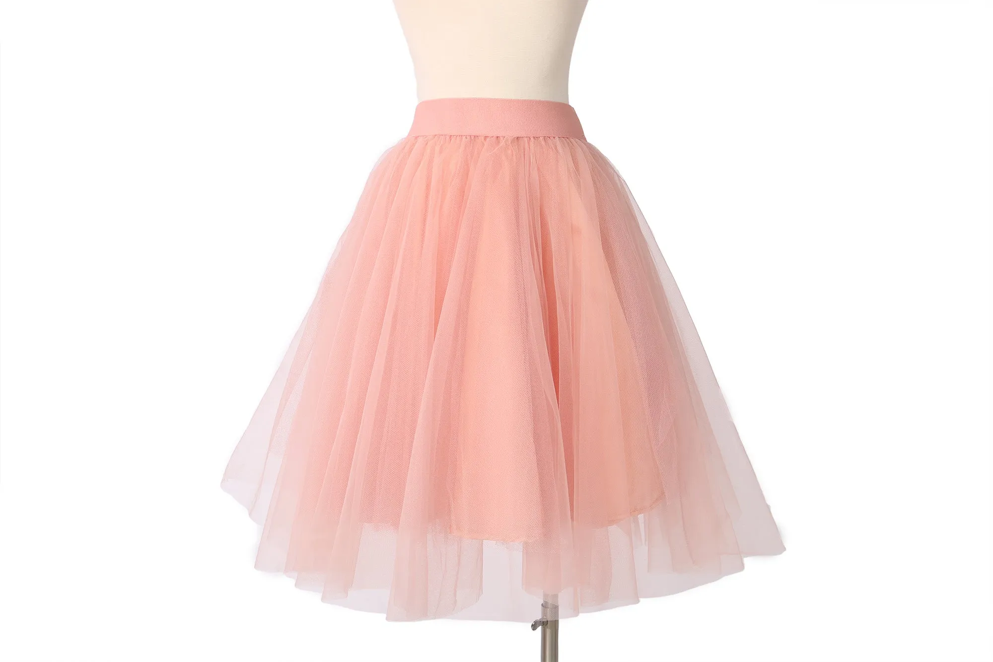 Classic Layered Tulle Midi Skirt - Ballet Pink