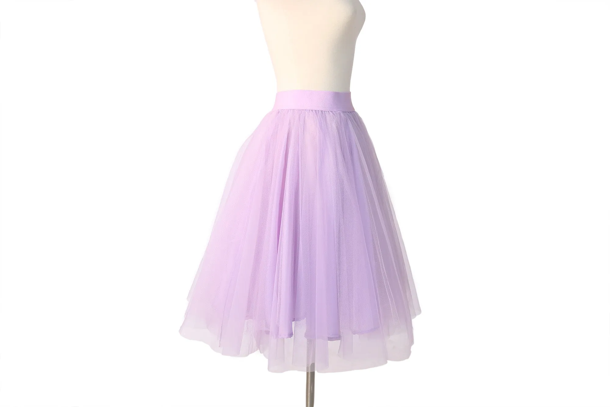 Classic Layered Tulle Midi Skirt - Lilac