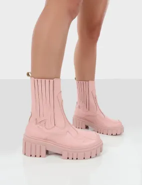 Consequence Pink Drench Stitched Detail Platform Chunky Sole Ankle Boots