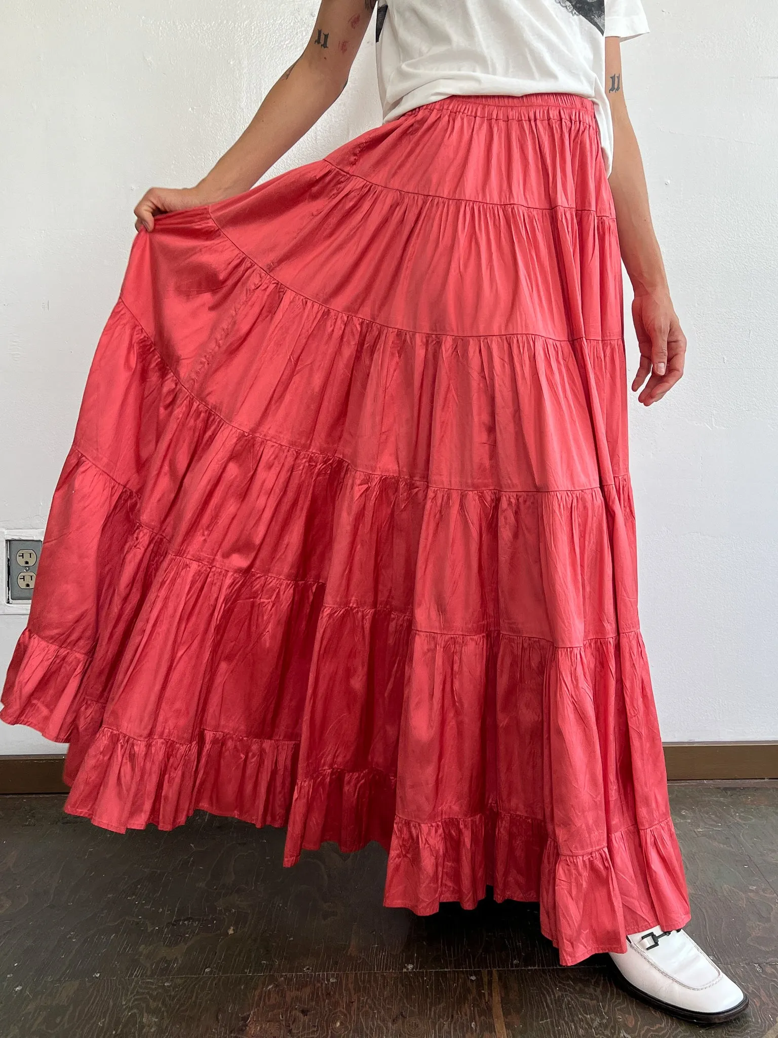 Coral Tiered Maxi Skirt (M)