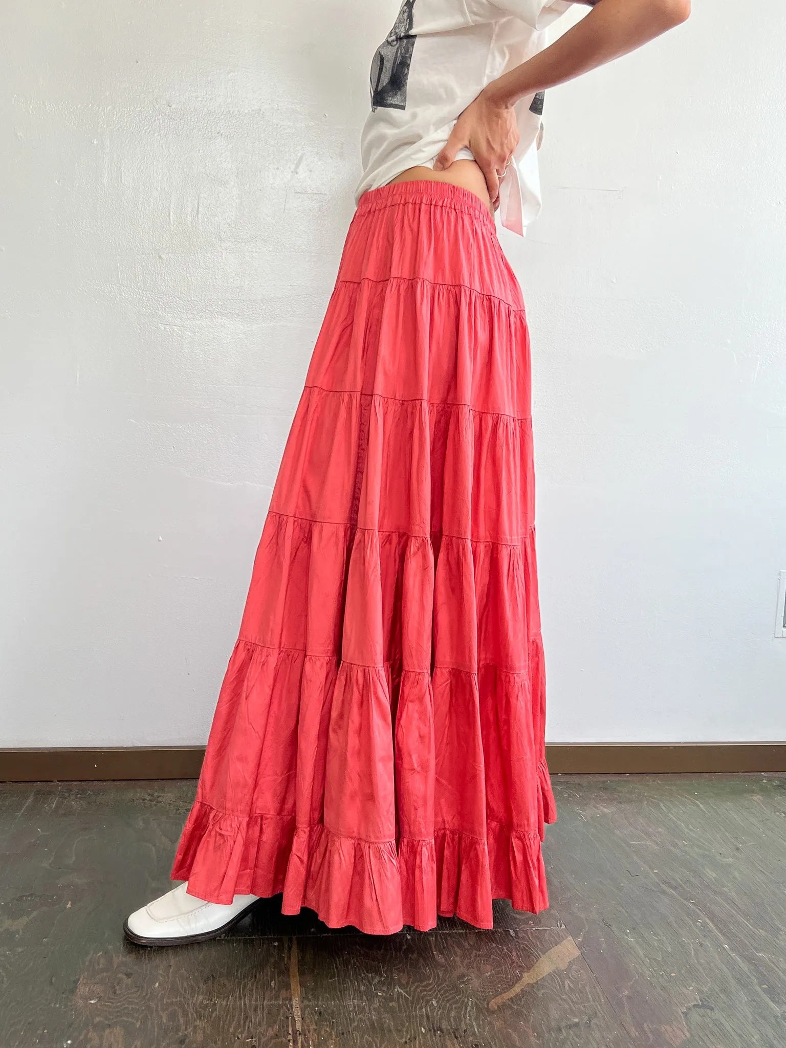 Coral Tiered Maxi Skirt (M)